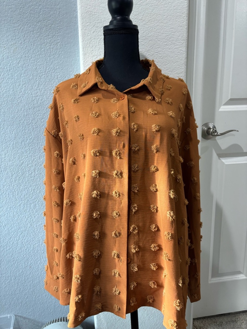 ZoLucky Brand Rust Shirt with Gold Dot Accent
